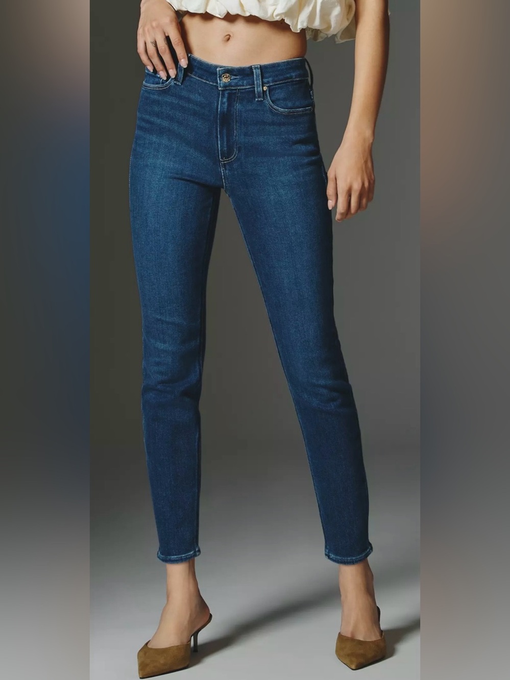PAIGE Hoxton Ankle High-Rise Skinny Jean  Med Blue Wash Sz 30 Whiskering Stretch
